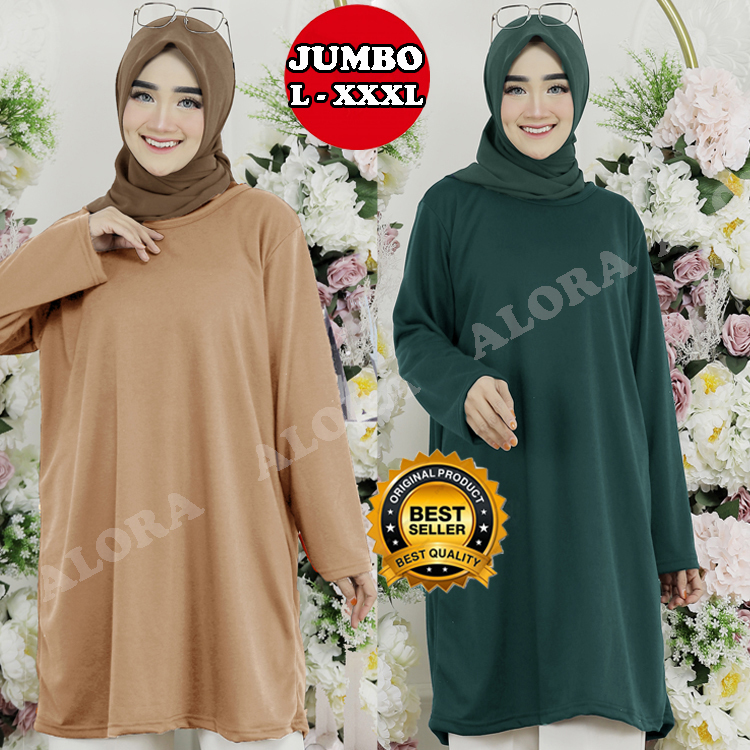 TUNIK KAOS JUMBO POLOS - TUNIK KAOS WANITA  POLOS LD 120 cm - LD 130 cm - LD 140 cm