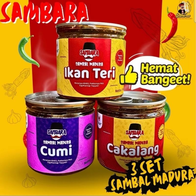 

(Sakera) Paket Hemat Nikmat 3 Set Sambal Madura Cumi,Cakalan,Teri