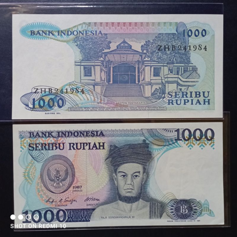 uang kertas kuno 1000 sisinga tahun 1987 baru utuh asli
