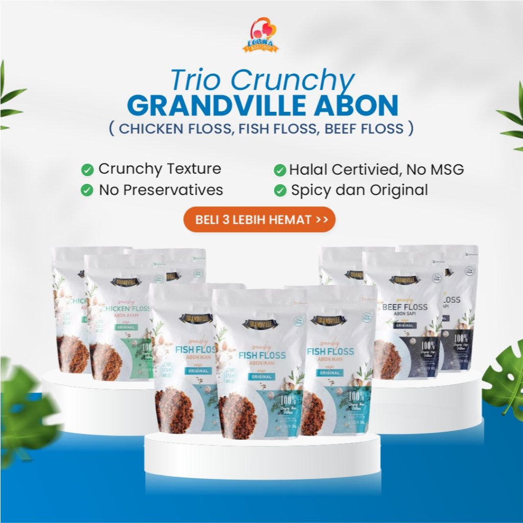 

Grandville (3 Pack) Abon Ayam / Abon Ikan / Abon Sapi Crunchy Floss MPASI Makanan Ringan Anak