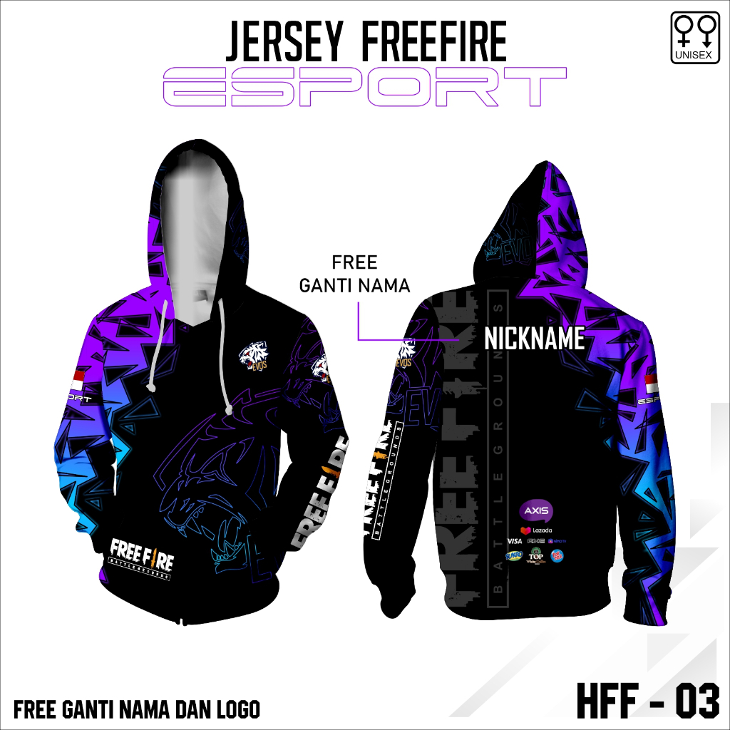Jersey hoodie sport baju esport gamer ff terbaru