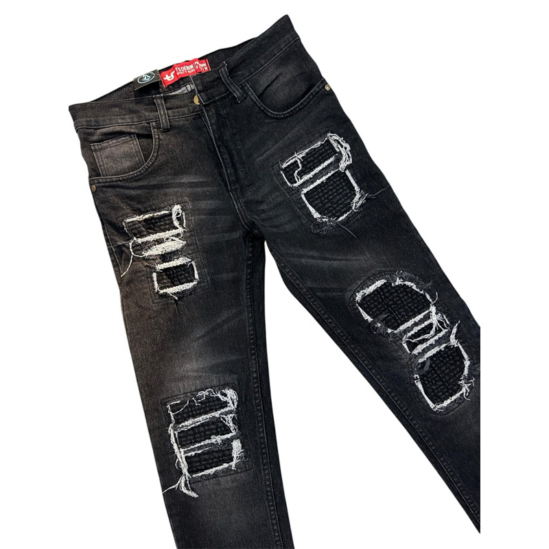 Celana Jeans Pria Rucas Black Wash Sobek Cakar | Slimfit Ripped Stylish | Soft Denim Stretch