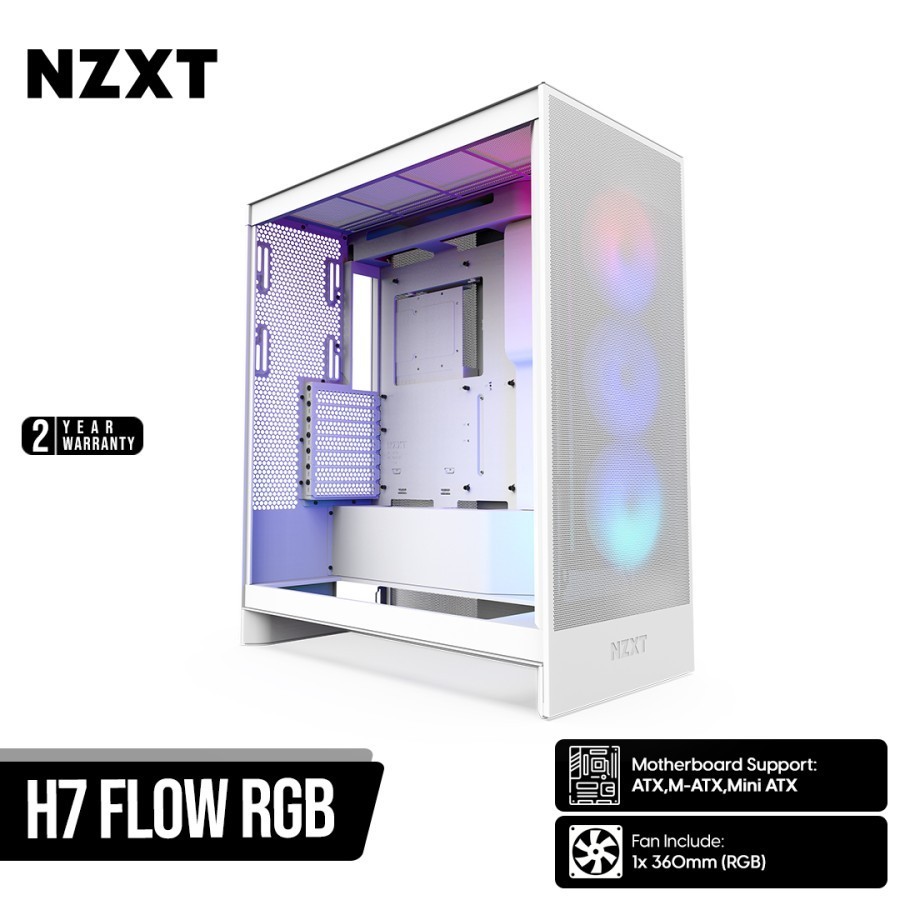 NZXT H7 FLOW RGB Mid-Tower ATX Airflow Case with RGB Fans-Case Gaming NZXT H7 Flow Rgb