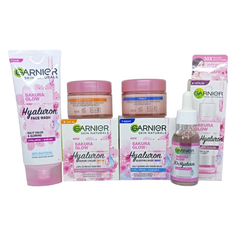 Paket Garnier Glow Sakura Besar Paket Skincare 4 in 1/Day Cream/Night Cream/Sabun/Serum