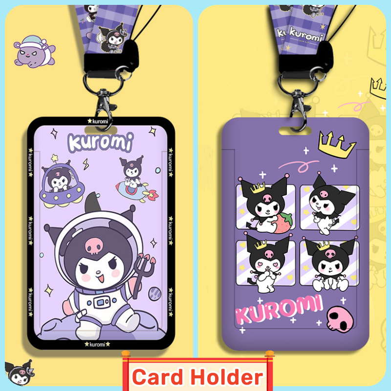 

Gantungan name tag ID card holder kawaii motif Kurom Tempat kartu nama kredit polaroid Tali lanyard gantung leher untuk sekolah kantor pelajar