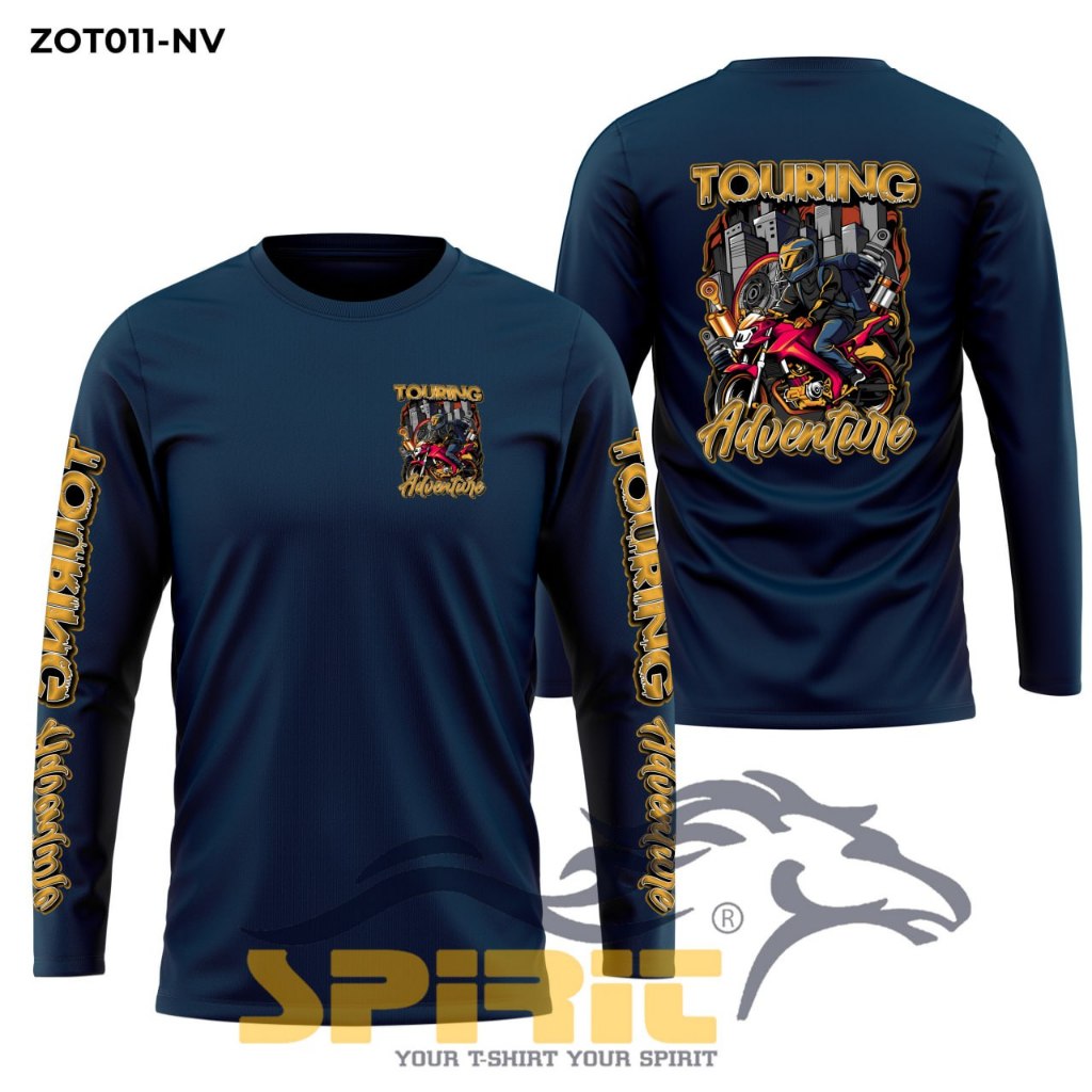 Kaos Motor Sablon DTF Desain Touring Adventure Kaos Cotton Combed 24s Premium Lengan Panjang