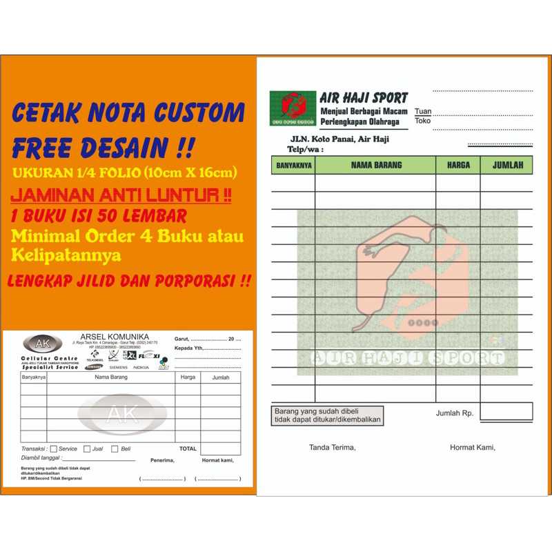 CETAK NOTA CUSTOM SATUAN Isi 50 lbr ! Nota Toko Nota Olshop Nota eceran