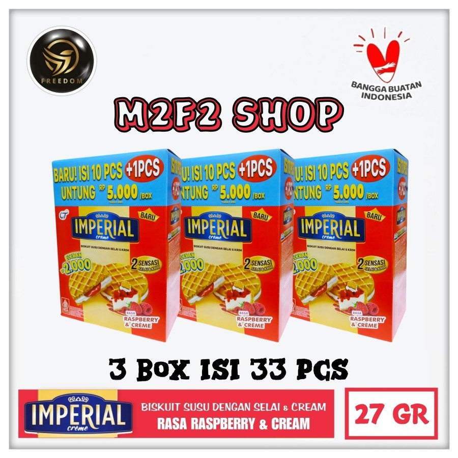 

Imperial Creme Raspberry | Biskuit Susu Selai Rasa Raspberry & Krim Sachet - 27 gr (Kemasan 3 Box)