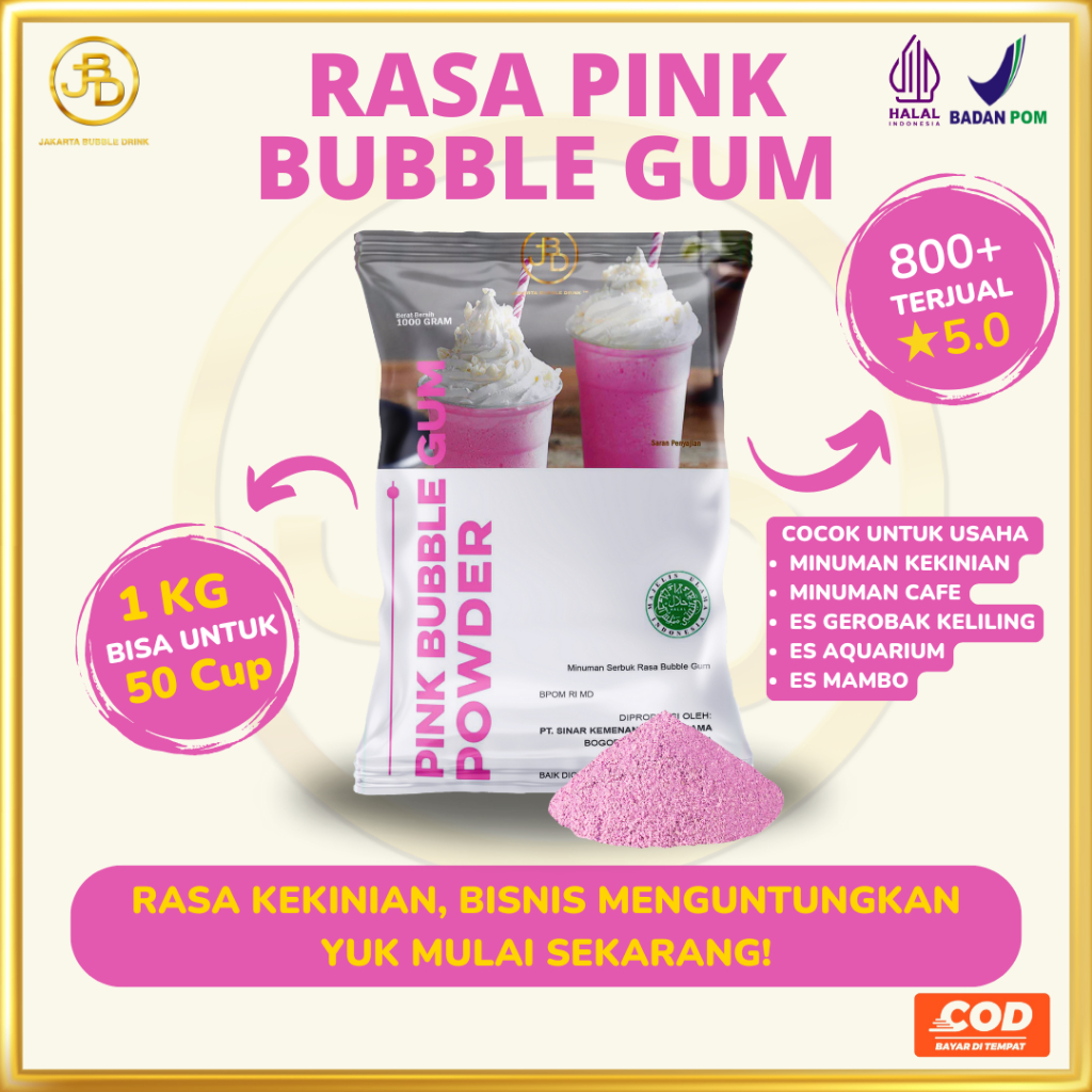 

Bubuk Minuman Premium PINK BUBBLE GUM -Jakarta Bubble Drink | BPOM&HALAL