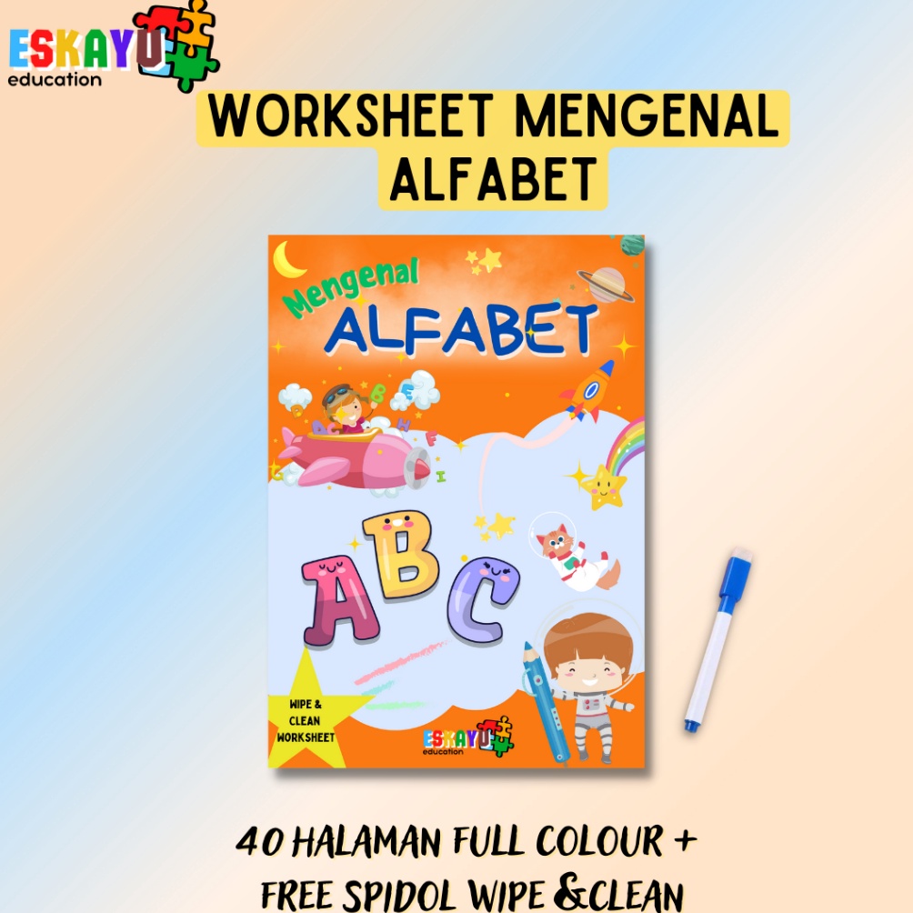 

KODE U67D MENGENAL ALFABET WORKSHEET WIPE AND CLEAN buku pra paud dan pra TK buku balita buku anak 2 3 4 5 tahun buku abjad buku membaca