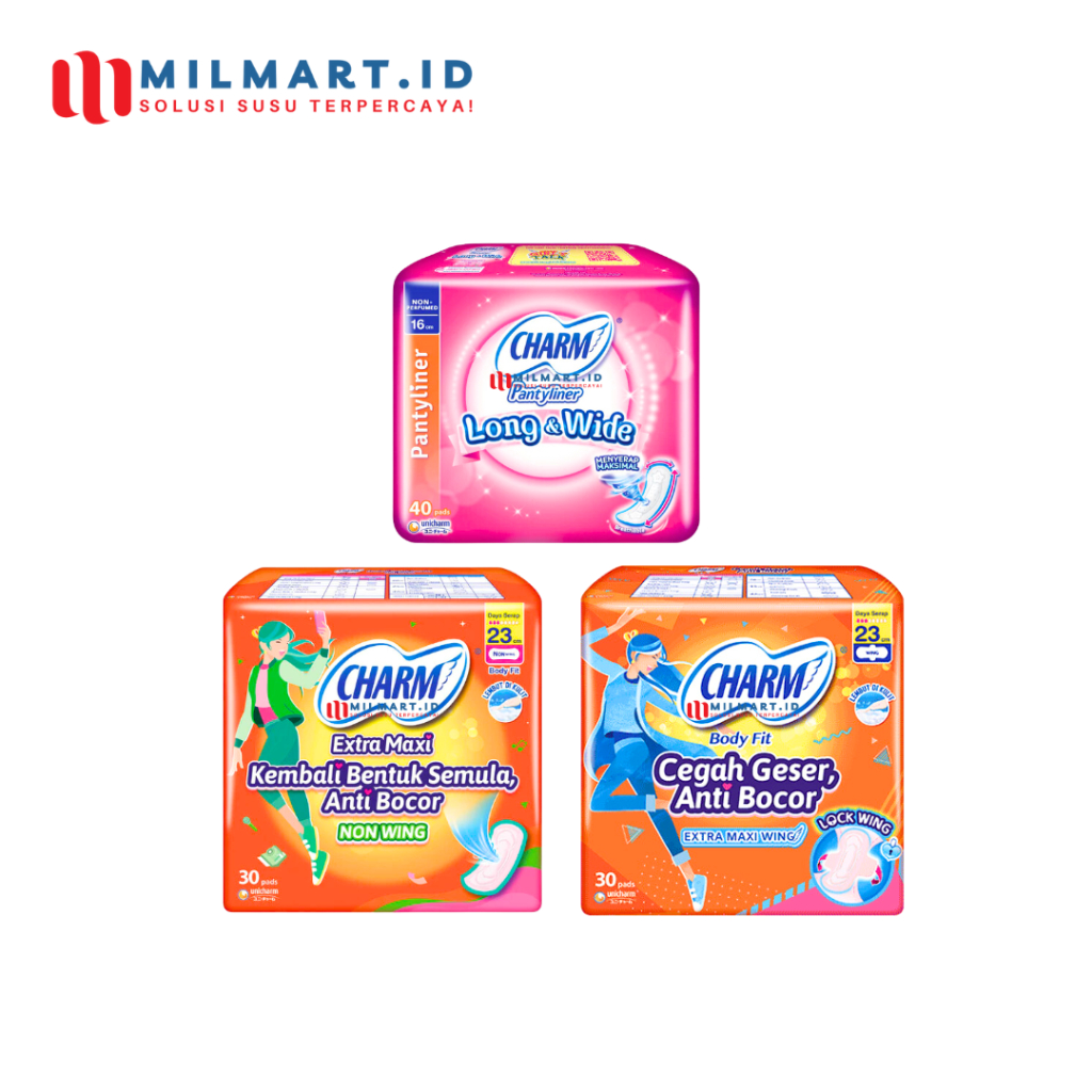 CHARM BODY FIT EXTRA MAXI ANTIBOCOR WING/NON WING PEMBALUT WANITA PANTYLINER LONG & WIDE