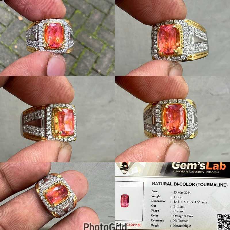 Cincin Batu Tourmaline Natural Bicolor Tourmaline Batu Turmaline Pinkish Orange BiColour Tourmaline 