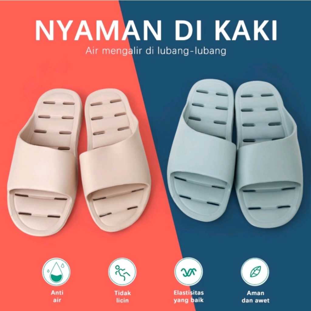 (UOOK) Sandal Rumah Slop Karet Sendal Kantor Toilet Anti Air