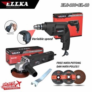 SPT.88 PAKET 2 ITEM ELLKA MESIN GERINDA TANGAN LISTRIK GURINDA ANGLE GRINDER+KUSUKA mesin bor listri