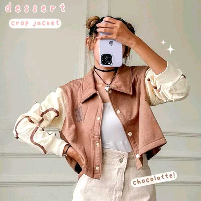 Sweater crop top wanita creamy sweater kancing kerah atasan wanita korean