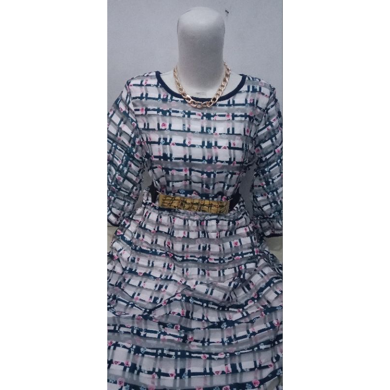 dres wanita biru putih korea