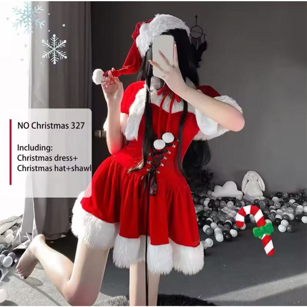 Christmas Cosplay Costume Dresses Women Santa Velvet Bunny Girl Lingerie Christmas Halloween Party C