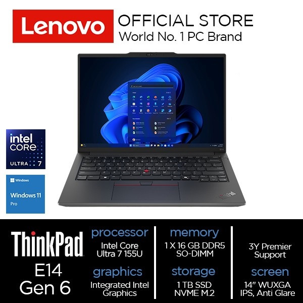 Lenovo ThinkPad E14 Gen 6 (Intel) Intel® Core™ Ultra 7 155U Win 11PRO 16GB 1TB SSD 14" WUXGA (1920x1