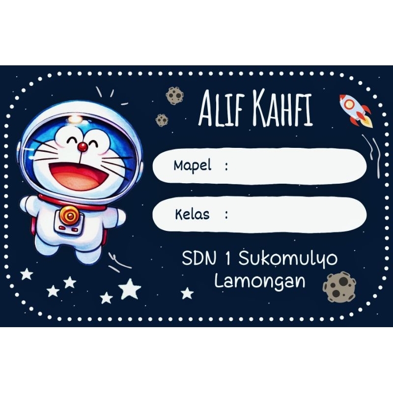 

Custom Stiker Label Nama Buku Tulis Sekolah Doraemon Astronot