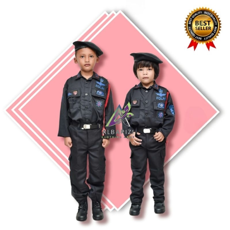 Baju profesi brimob anak Laki Laki Dan Perempuan - baju brimob anak warna hitam - Kostum PDL Brimob 