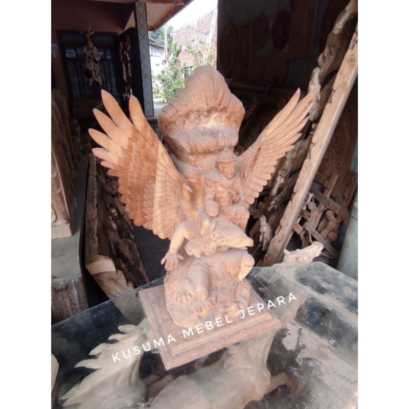 Patung Hiasan Meja Garuda Wisnu Kencana Kayu Jati -Tinggi 65cm