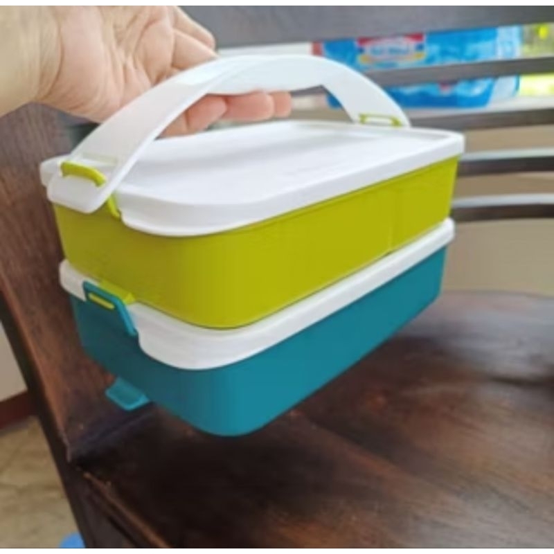 Tupperware Small Click To Go rantang plastik 2 susun sekat tempat sayur wadah nasi piknik rectangula