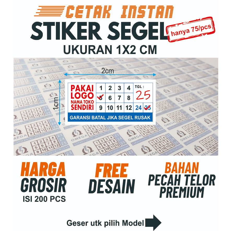 

Cetak INSTANT Stiker Segel Garansi ukuran 1x2cm Kertas Pecah Telor