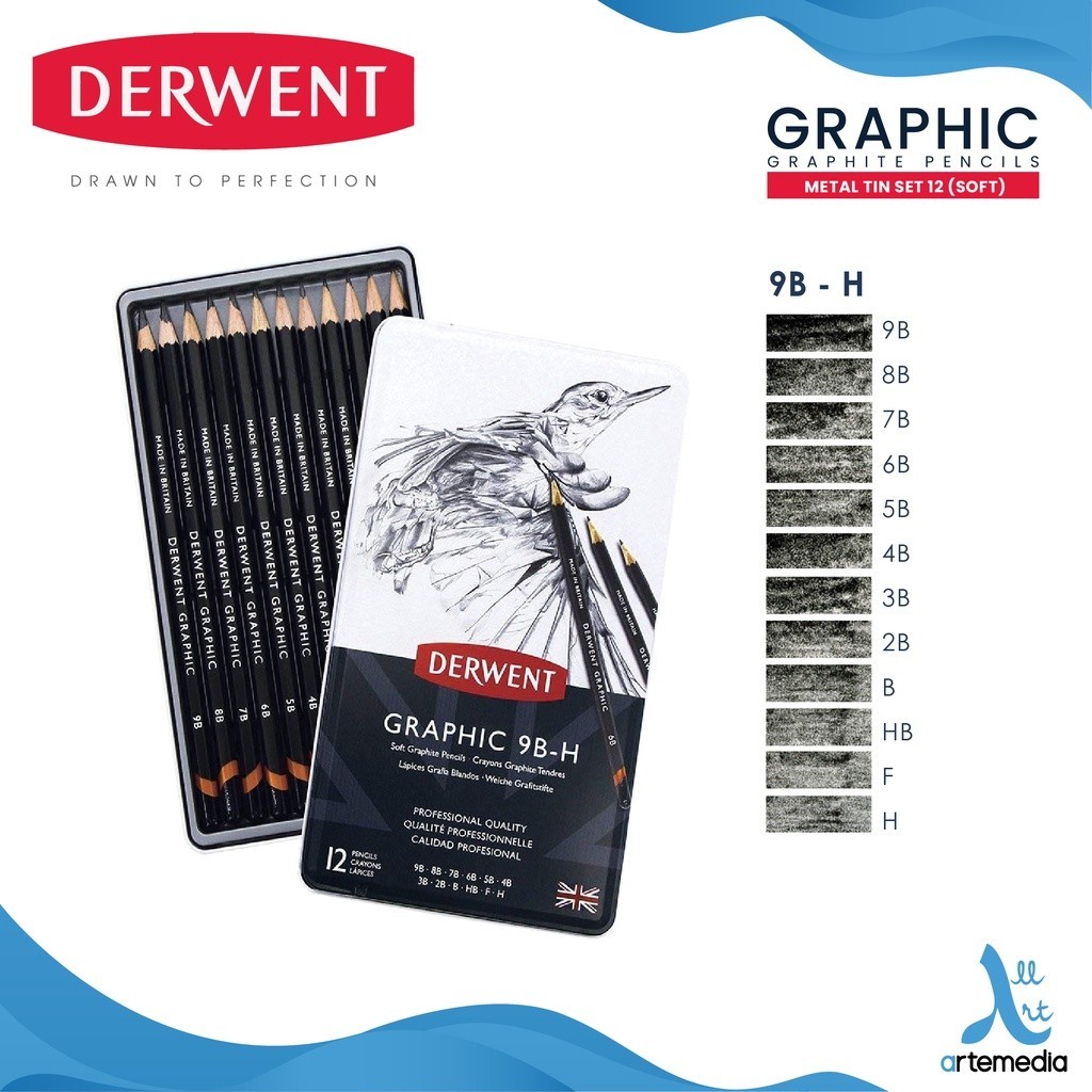 

Gramedia Surabaya - Derwent Graphic Pencil soft 12 Metal Tin Drawing Sketching /34215