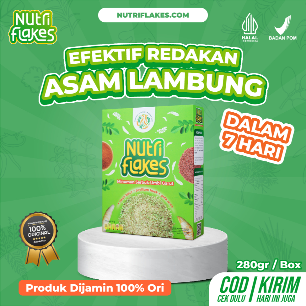 

Nutriflakes Sereal Umbi Garut Efektif Redakan Asam Lambung dalam 7 Hari 100% Original 1 Box