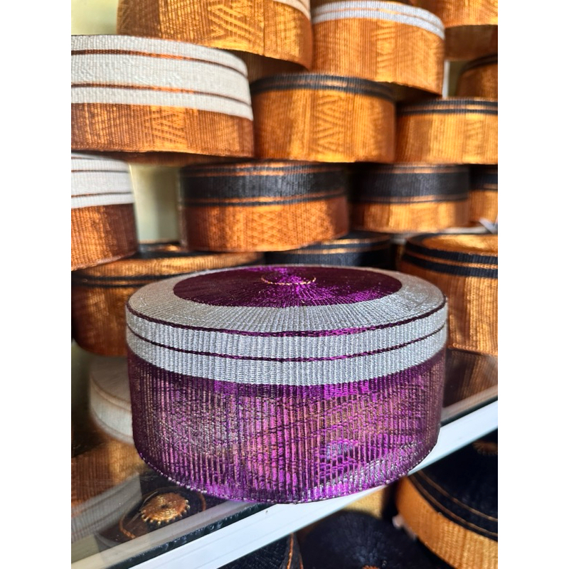 songkok recca tembaga ungu terong mic benang silver kualitas standar