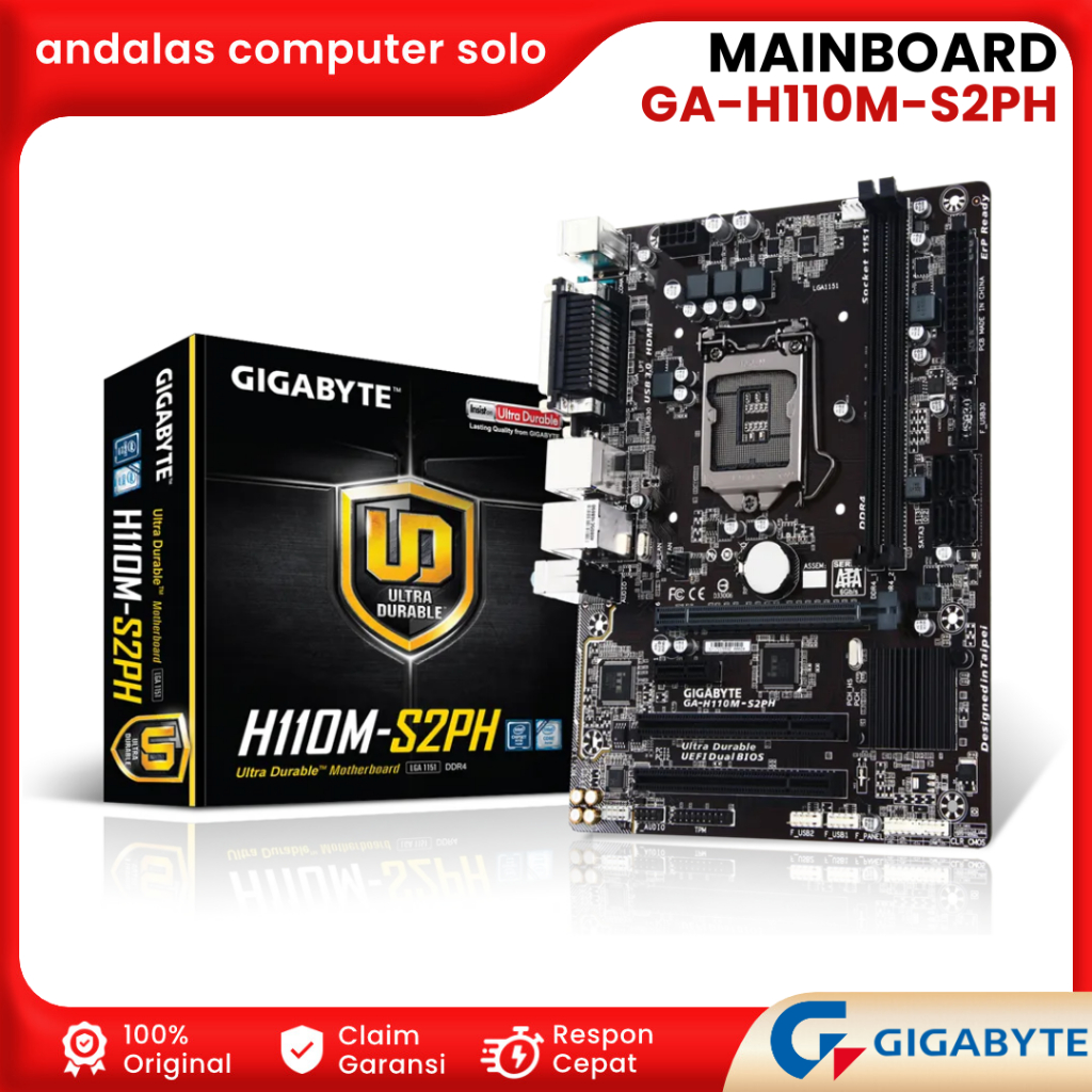 Motherboard MOBO Mainboard Gigabyte GA-H110M-S2PH LGA1151 H110 DDR4 Garansi Resmi
