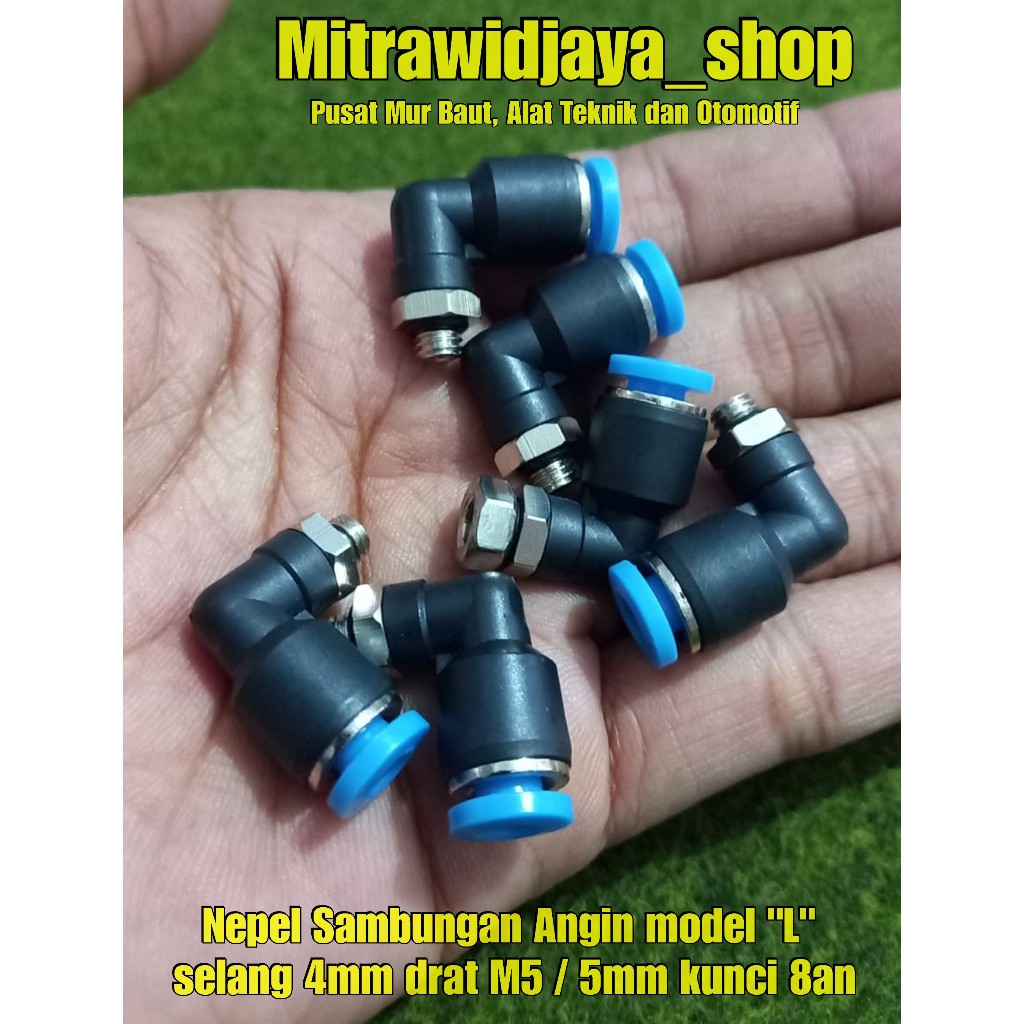 Nepel angin Fitting pneumatic / sambungan selang angin 4mm Model SIKU drat M5 5mm sambungan selang k