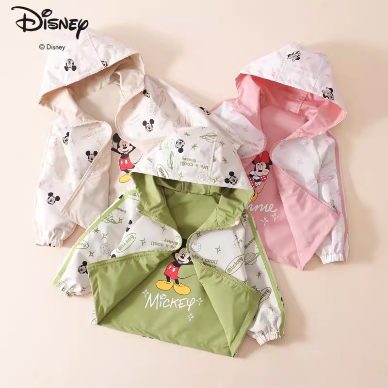 LNR Shop 2 in 1 Jaket Parasut Bisa Bolak Balik Luar Dalam 2 Model dengan Topi 2 Motif Mickey Mouse S