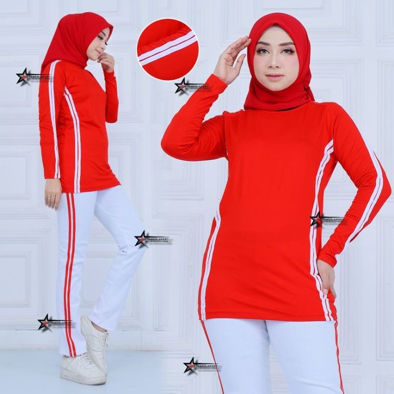 KODE U84E Setelan Baju Senam Wanita  Stelan Baju Olahraga Senam Wanita  Seragam Merah putih