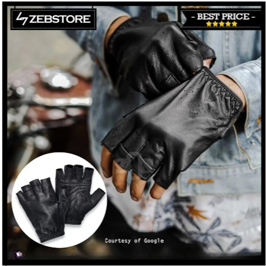 Sarung Tangan Glove Kulit Leather Northy Leon Half Finger Black