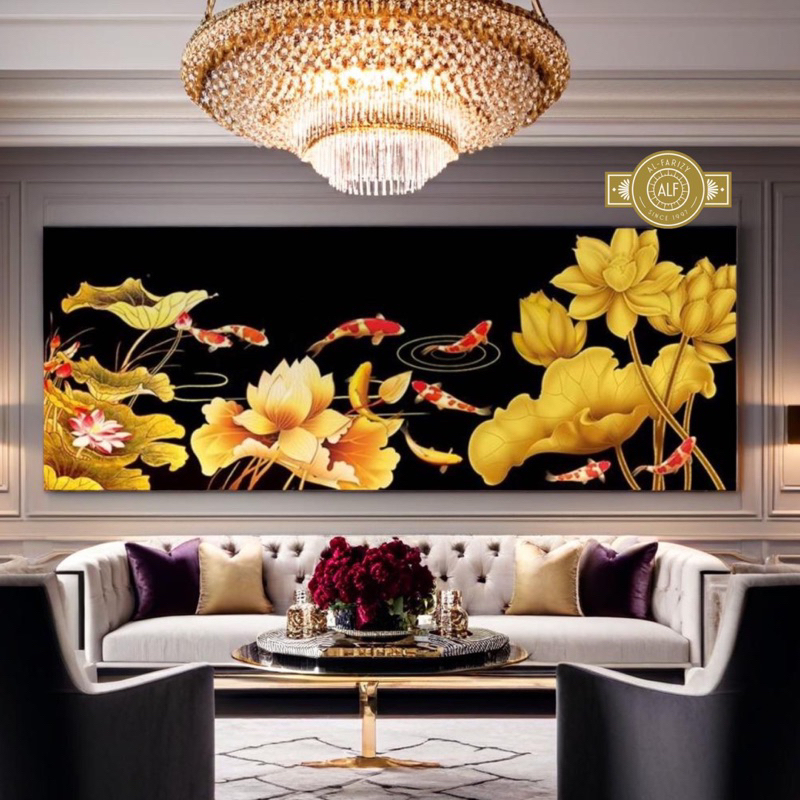 Hiasan dinding dekorasi dinding lukisan ikan koi  Gold 3D Feng shui 9 ekor Lukisan Modern