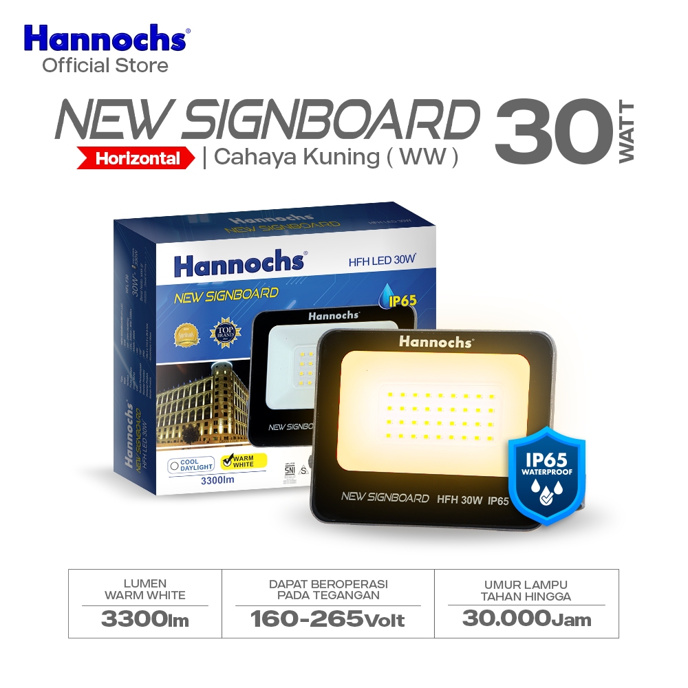 Hannochs Lampu Sorot LED Flood Light New Signboard HFH 30W Cahaya Kuning (Model Horizontal)