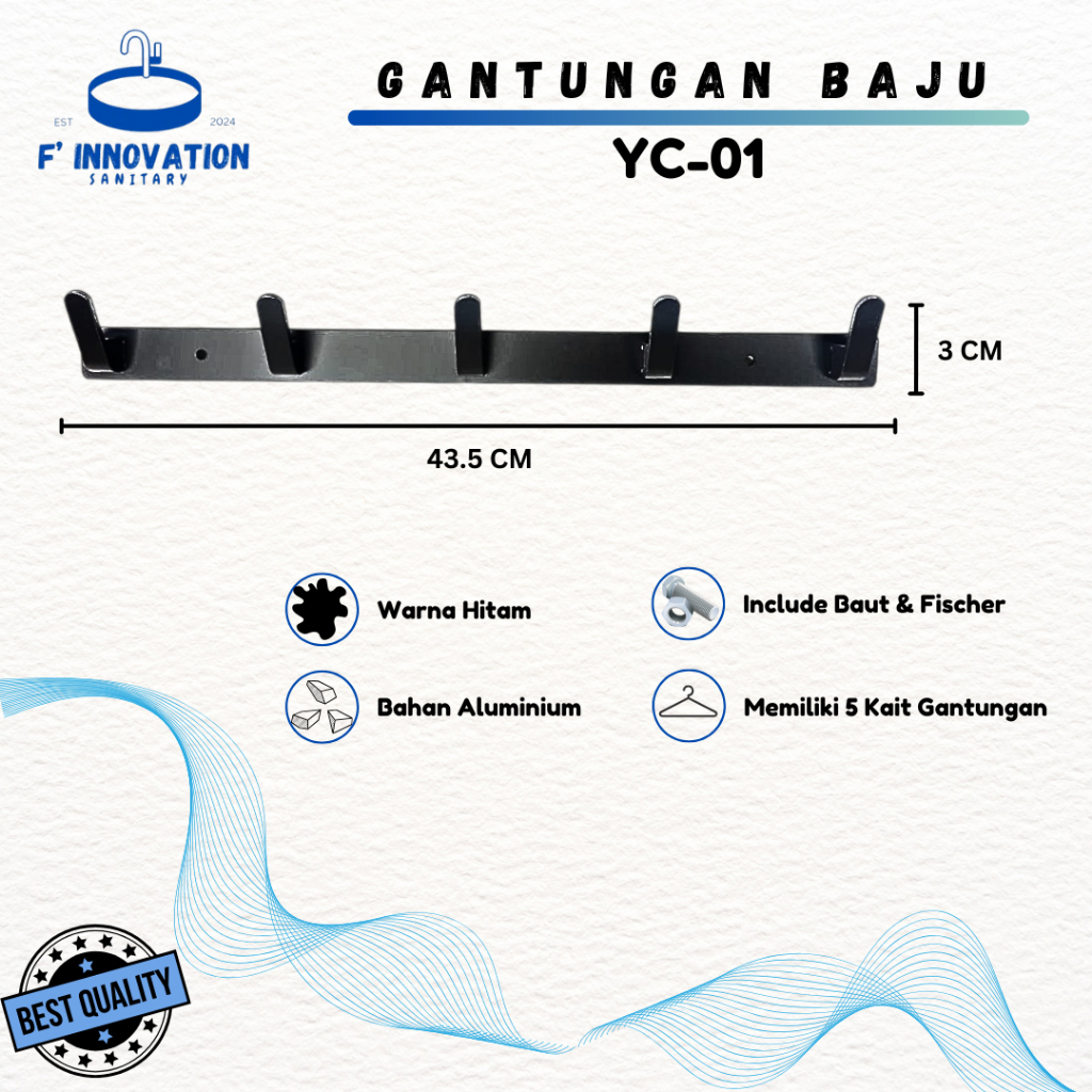 GANTUNGAN BAJU KAPSTOK DINDING ALUMINIUM HITAM