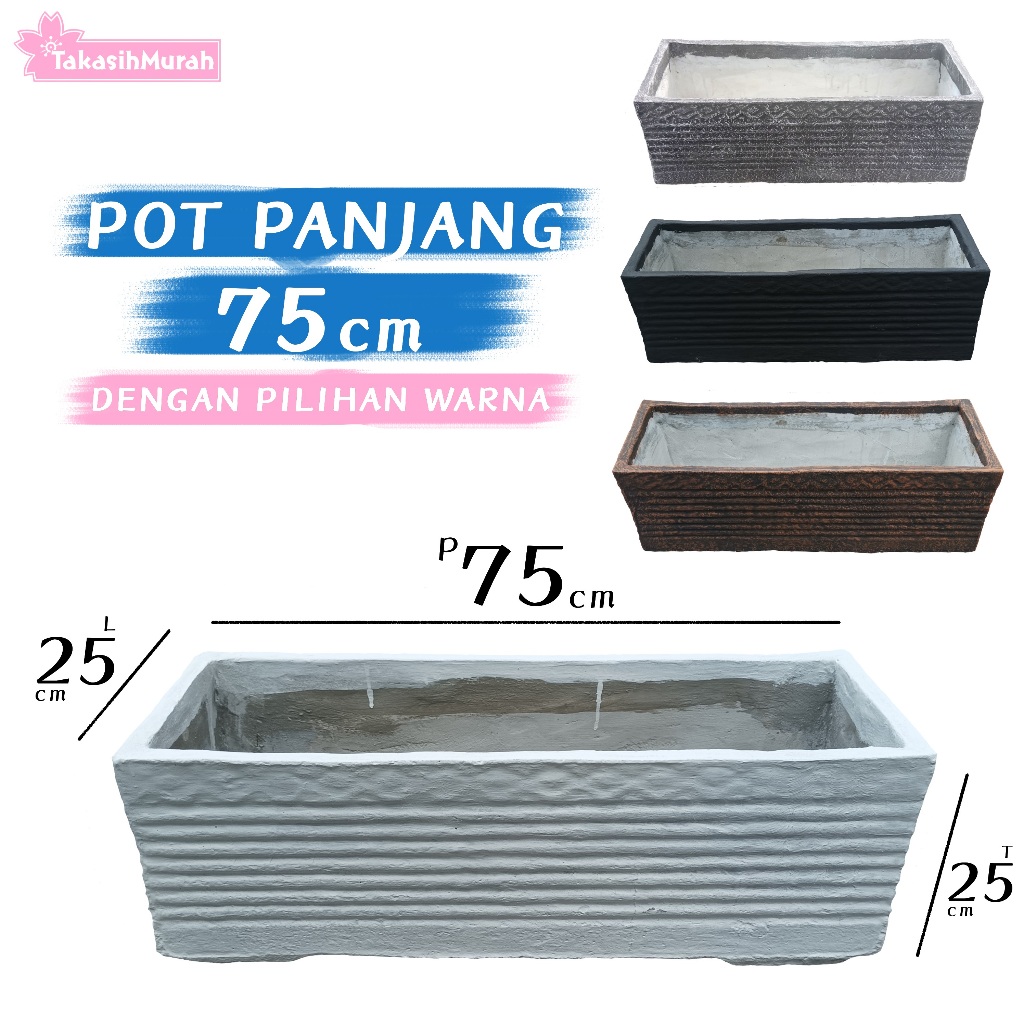 Pot Panjang 75 cm Jumbo - Pot Semen Besar Minimaslis - Dengan Pilihan Warna