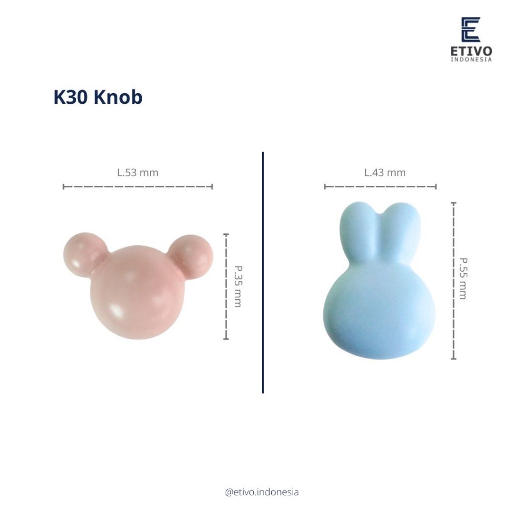 K30 Etivo Cabinet Door Knob Kids Character Handle Tarikan Pintu Kenop Laci Lemari Anak Bunny Mickey