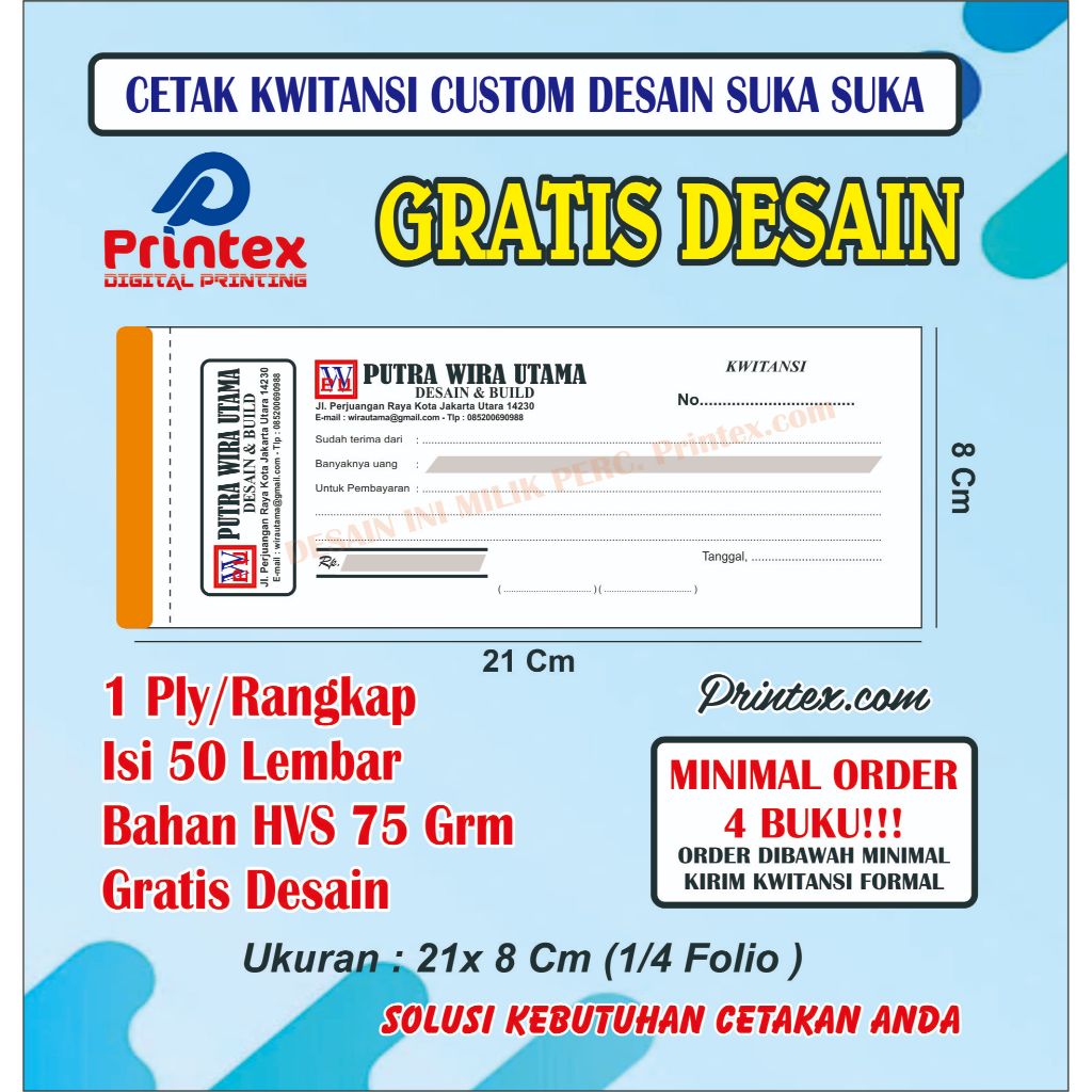 

Cetak Kwitansi Custom 1 Ply GRATIS DESAIN Printex.com