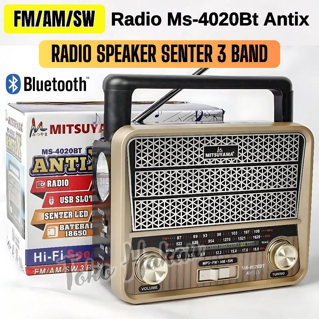 Radio Bluetooh Multifungsi Mitsuyama Ms-4020Bt Antik Bisa Bluetooth Speaker + Senter Led + Lampu Led