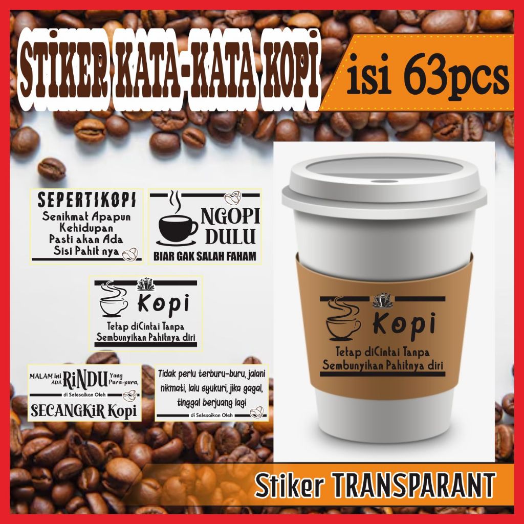 STIKER Minuman KATA-KATA KOPI Stiker Kata-Kata Gelas