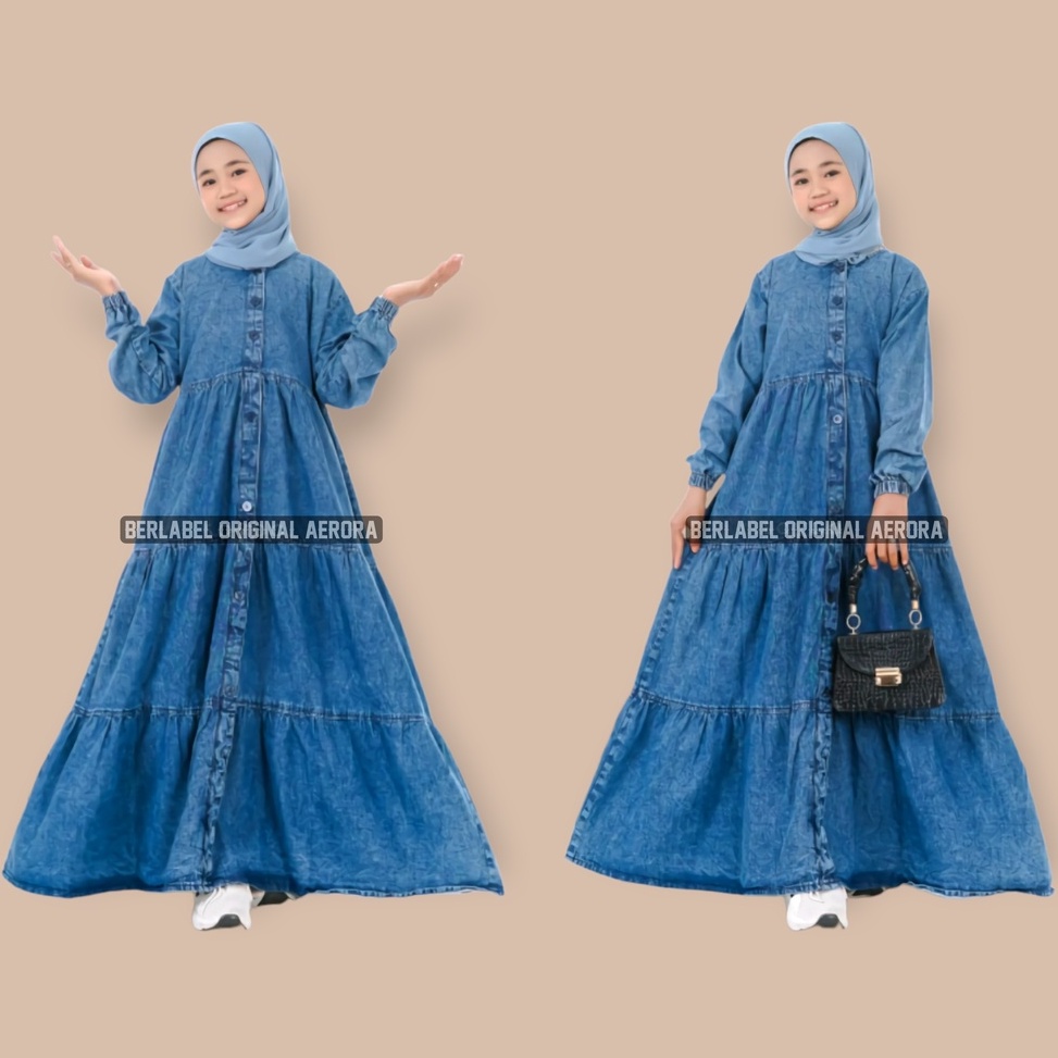 KODE O25R Aerora Baju Gamis Dress Jeans Anak Perempuan Tanggung Umur 11 12 15 Tahun Terbaru 224 Kond