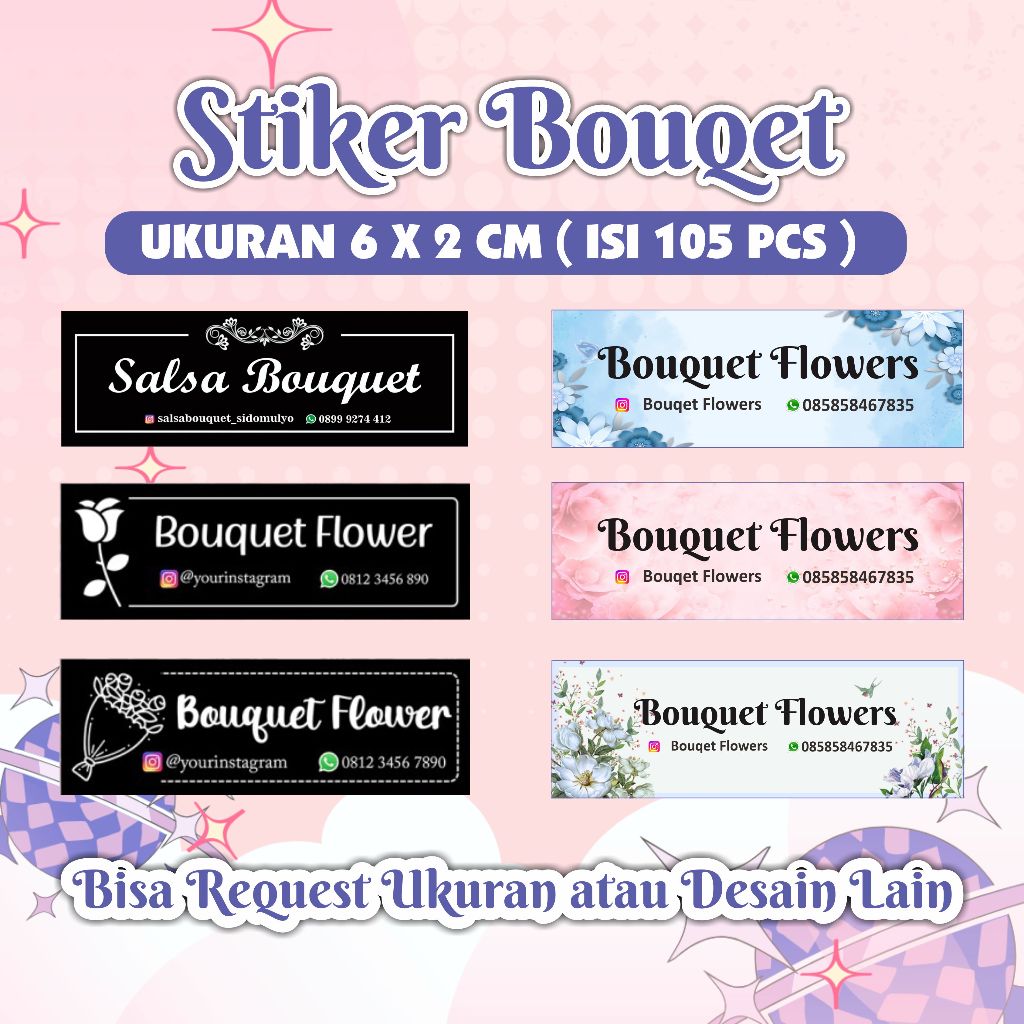 

(ISI 90 Pcs) Stiker Buket Custom, Stiker Label Buket, Stiker Bouquet, Stiker label Bunga