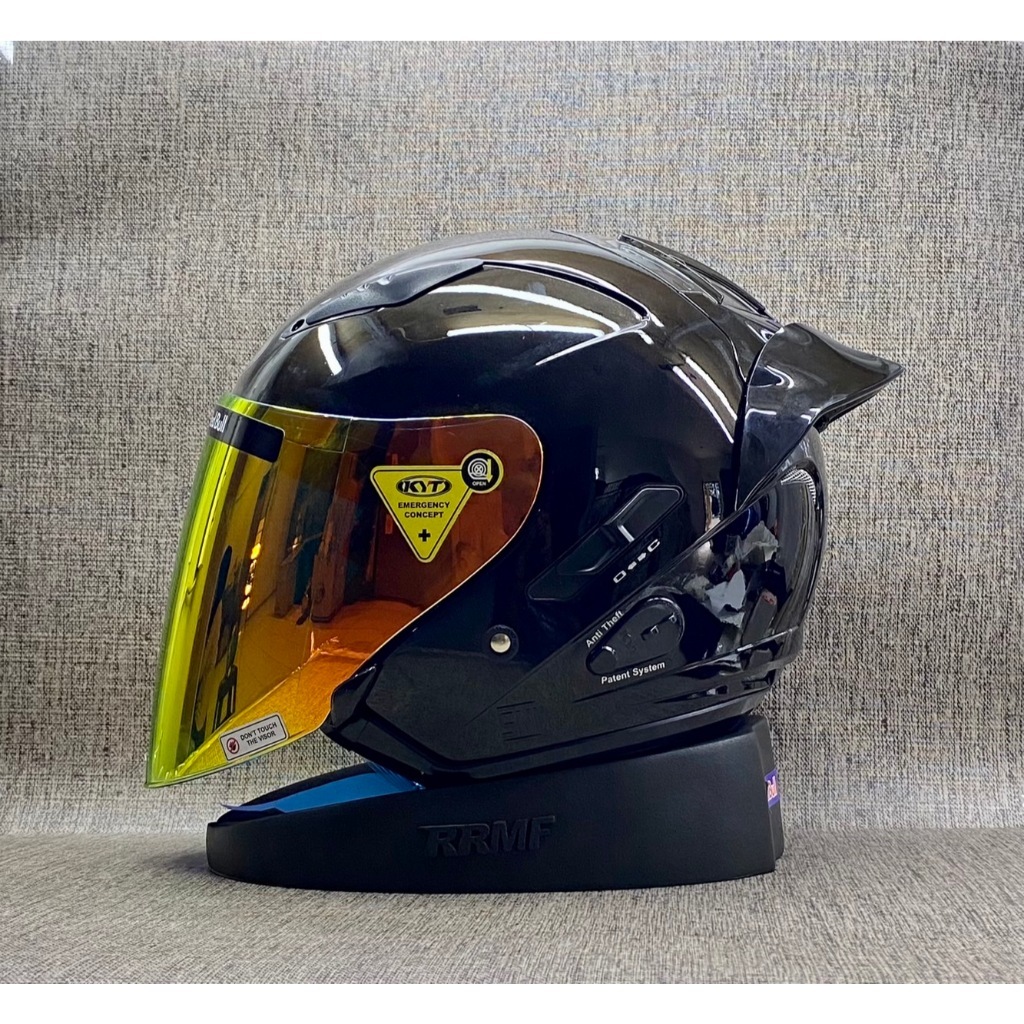 Helm KYT Galaxy Flat R Solid Black Glossy Paket Ganteng - Helm Half Face KYT Original Termurah Pria 
