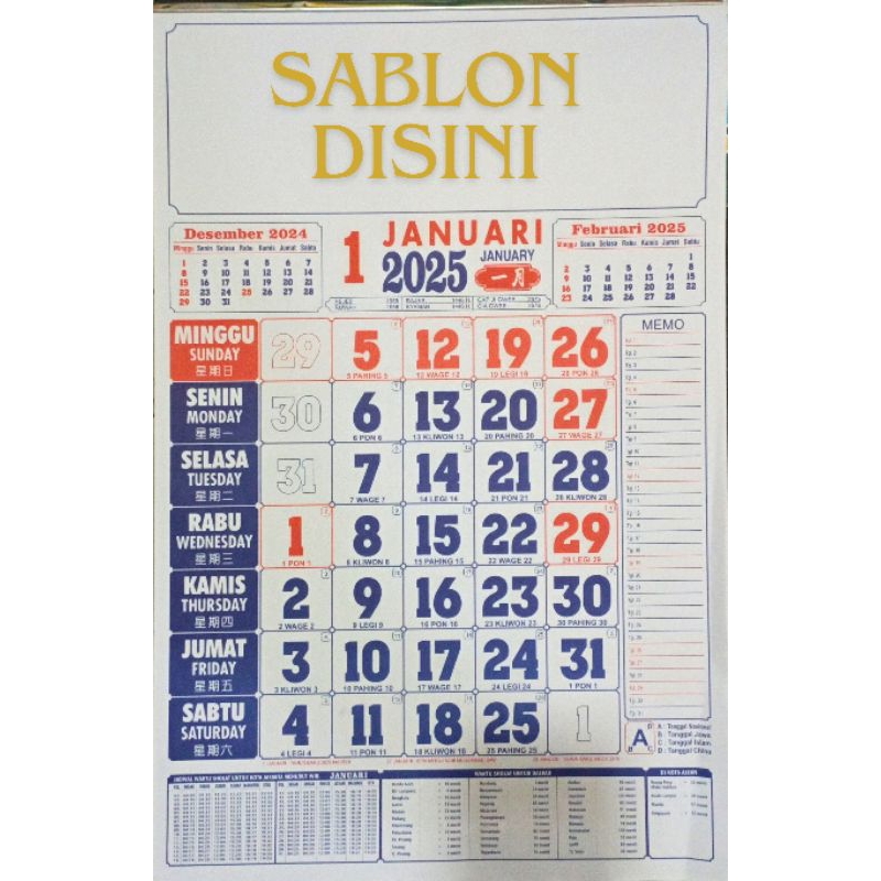 

Kalender Dinding Tulisan China Tahun 2025 + Sablon(Custom) Nama Perusahaan/Toko