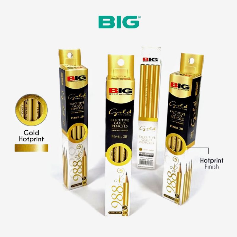 

BIG Pensil 2B | Pensil Kayu 2B Big Gold Pastel | 1 Pack = 12 Pcs | Graphite Pencil | Standar Ujian Komputer
