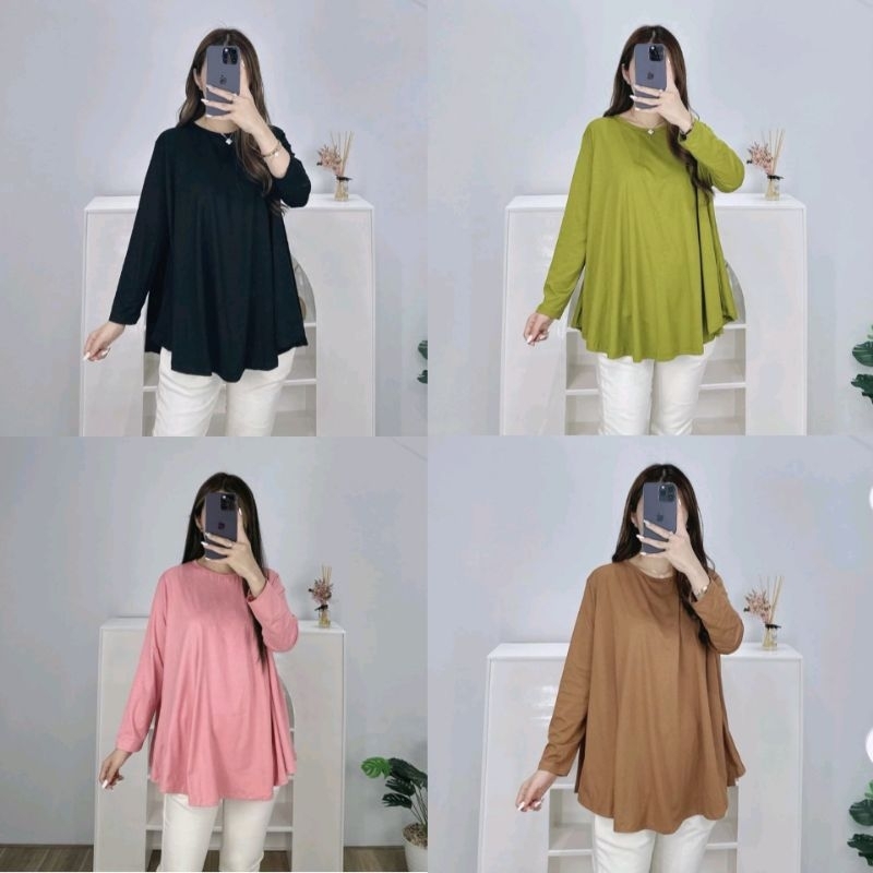 Baju Kaos Wanita Lengan Panjang Oversize Atasan Kaos Jumbo Lengan Panjang Wanita Cewek