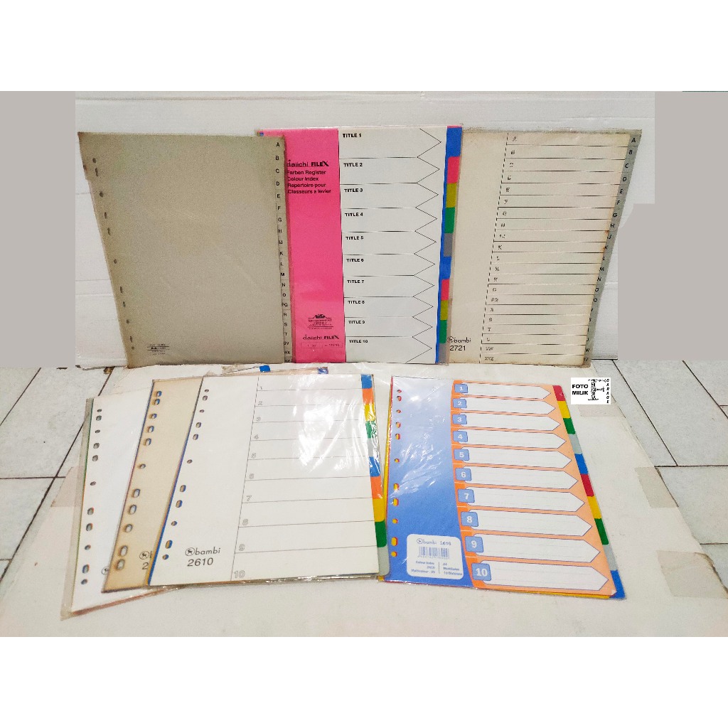 

7set A4 File Divider Kertas Pemisah Binder Ordner Index and Color Bambi Daiichi